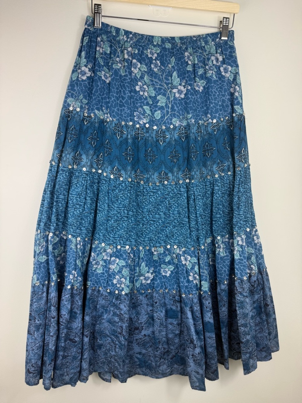 Coldwater Creek Blue Floral Tiered Maxi Skirt